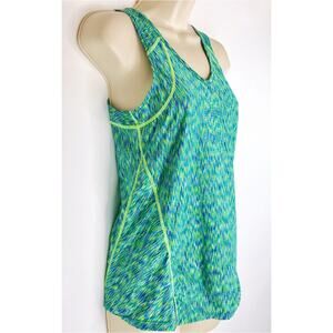 Athleta Activewear Top Tank Green & Blue With Zipped Back Pocket